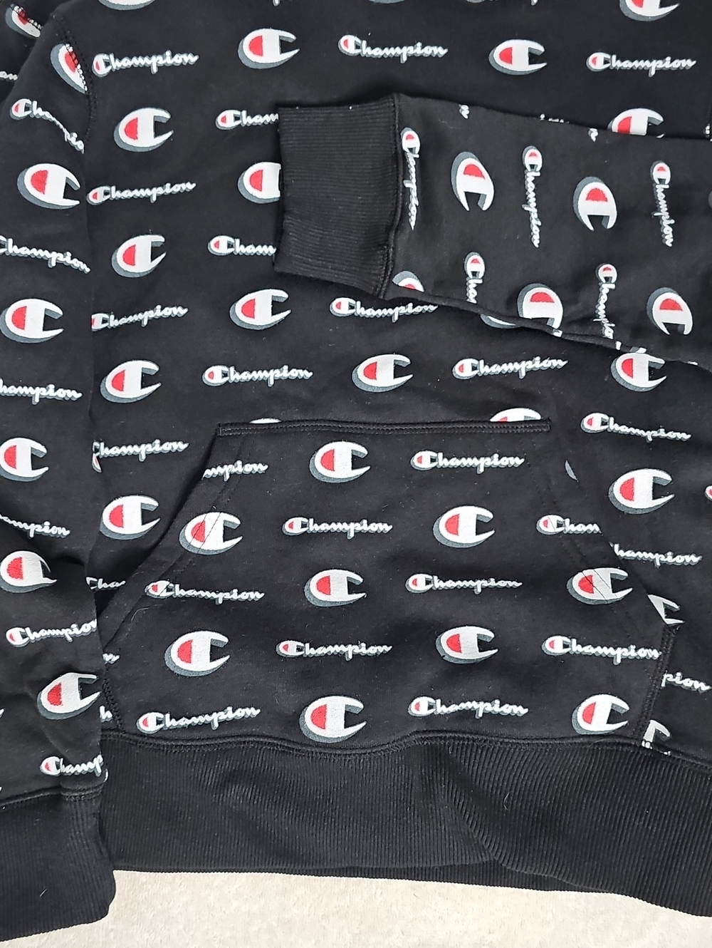 Champion Black Hoodie with Red & White Logo Print - Picture 2 of 4